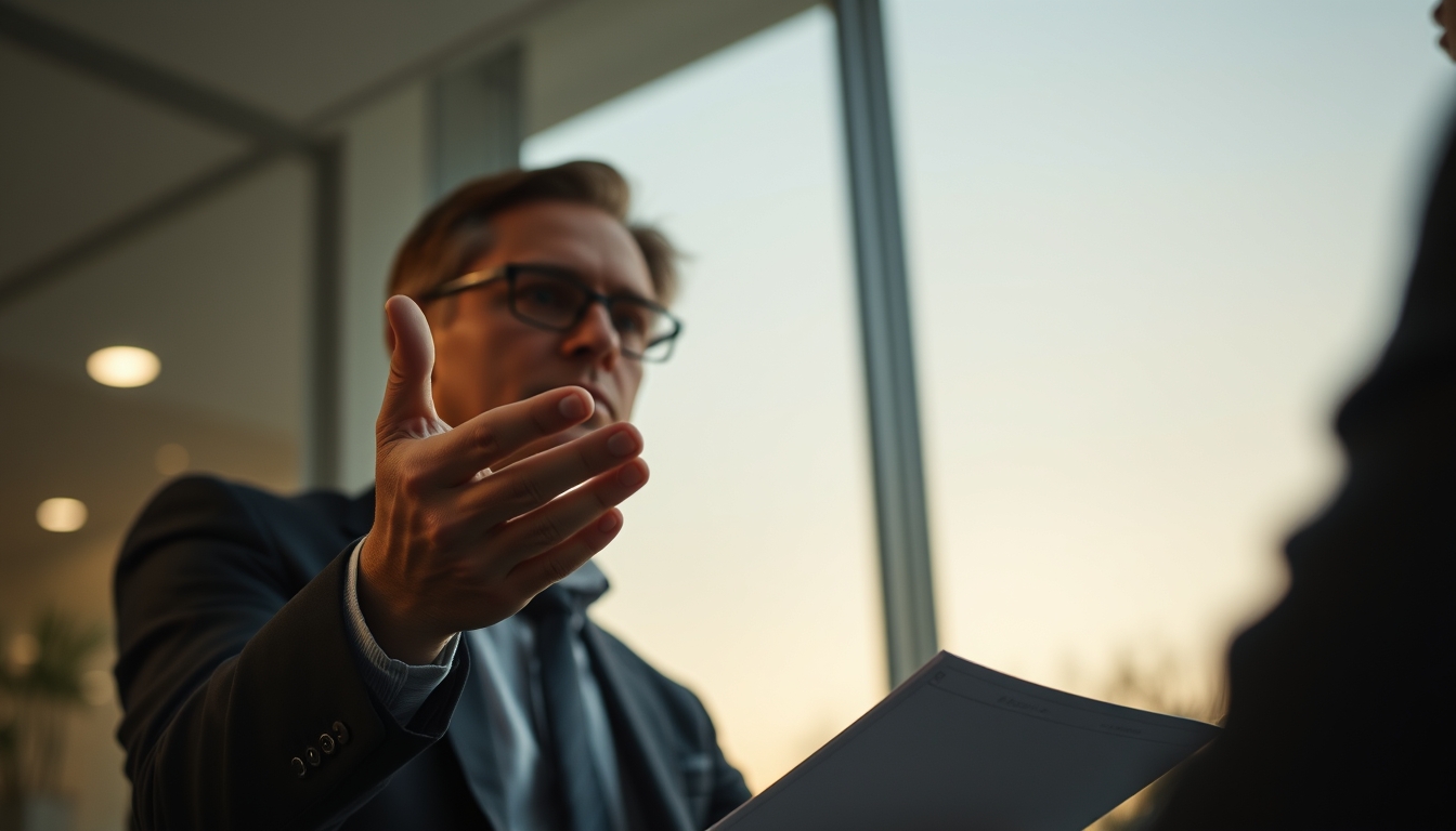 banker explaining interest rate to a client in editorial style