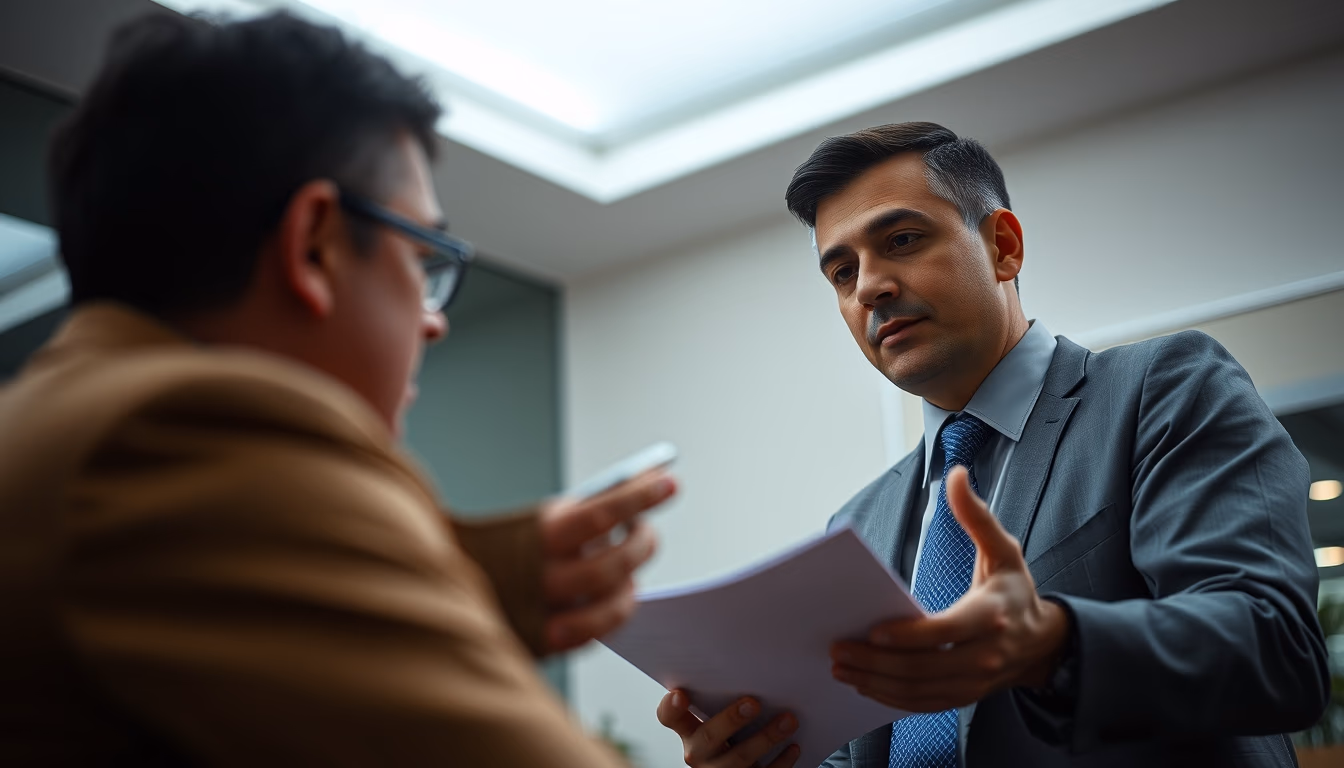 banker explaining interest rate to a client in editorial style