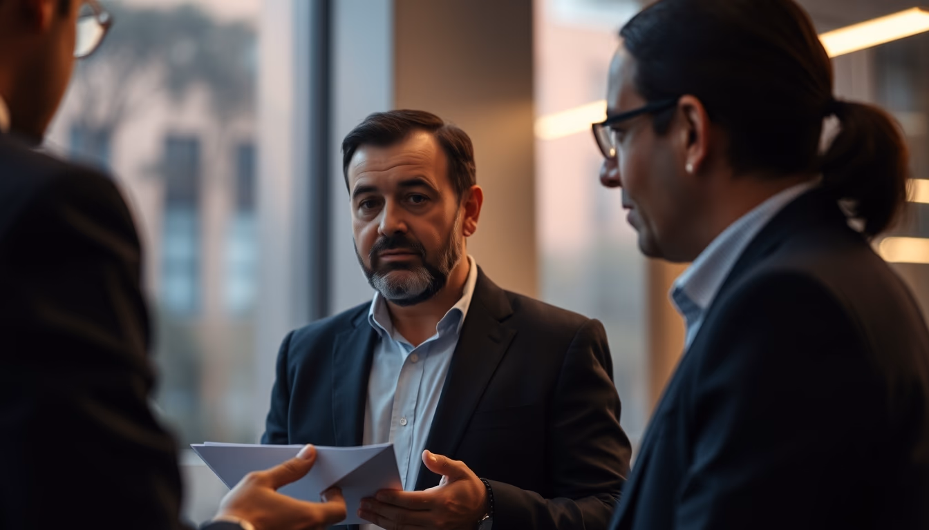 banker explaining interest rate to a client in editorial style