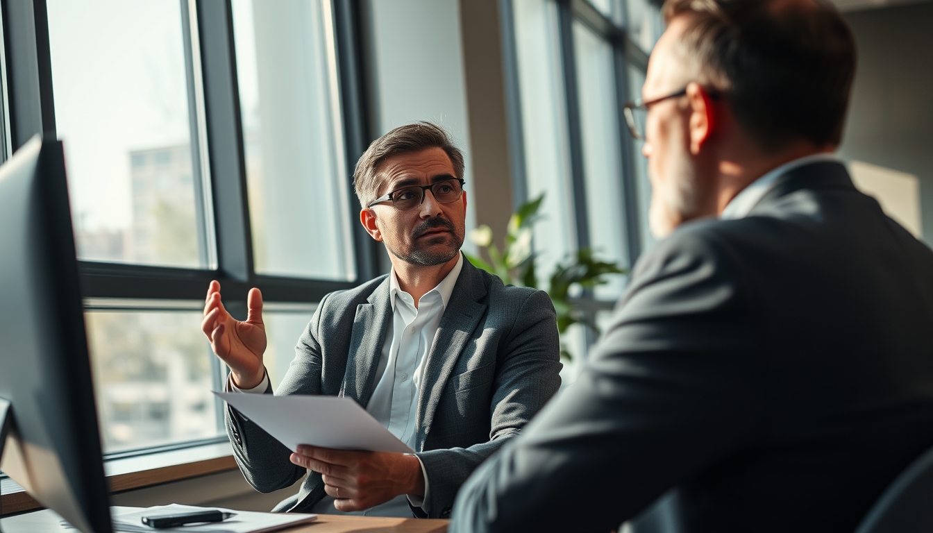 banker explaining interest rate to a client in editorial style