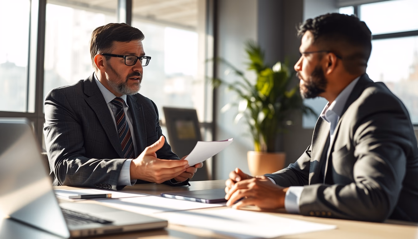 banker explaining interest rate to a client in editorial style