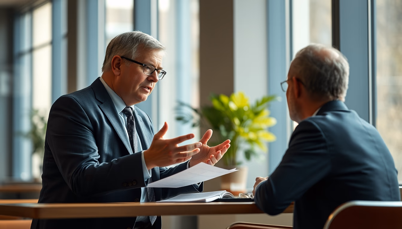 banker explaining interest rate to a client in editorial style
