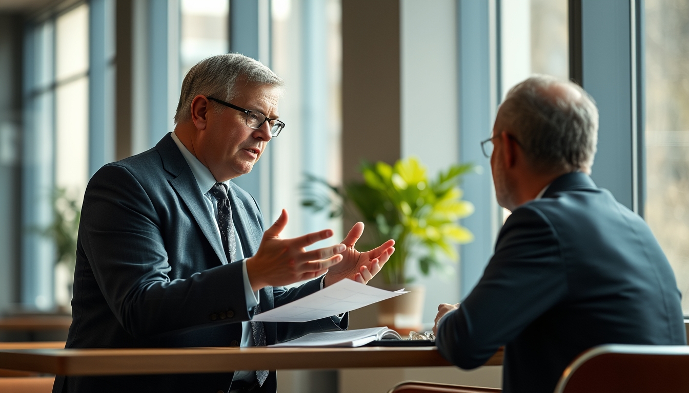 banker explaining interest rate to a client in editorial style