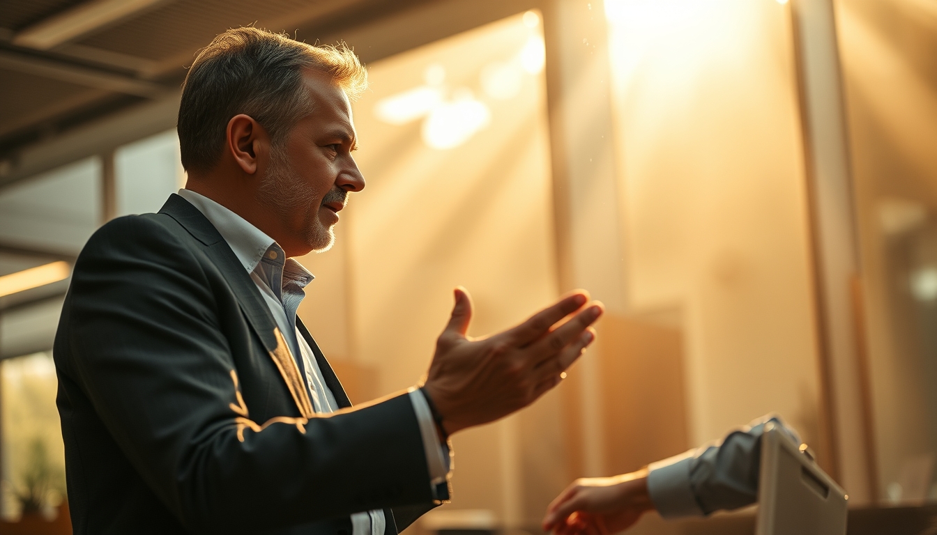 banker explaining interest rate to a client in editorial style