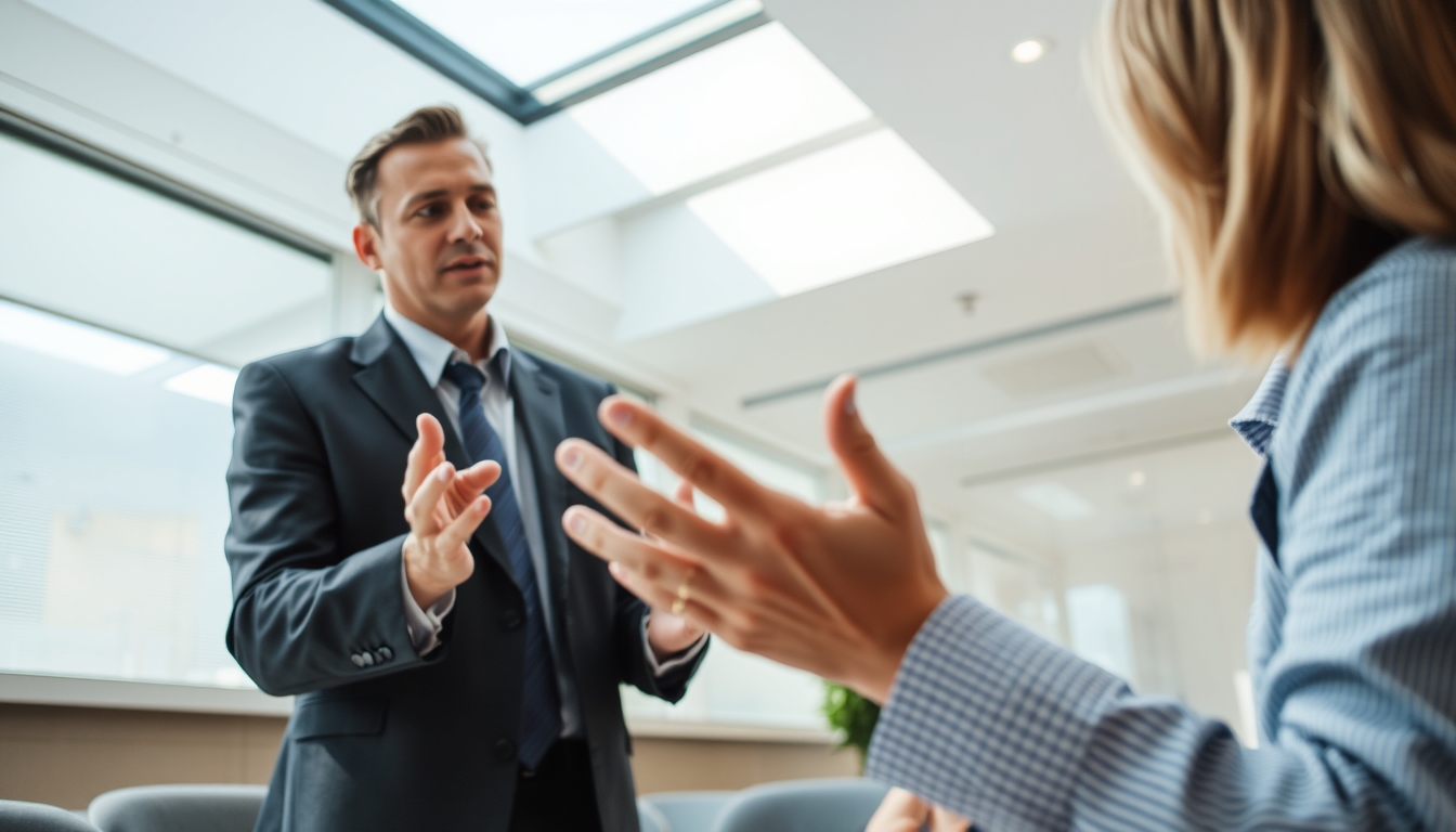 banker explaining interest rate to a client in editorial style