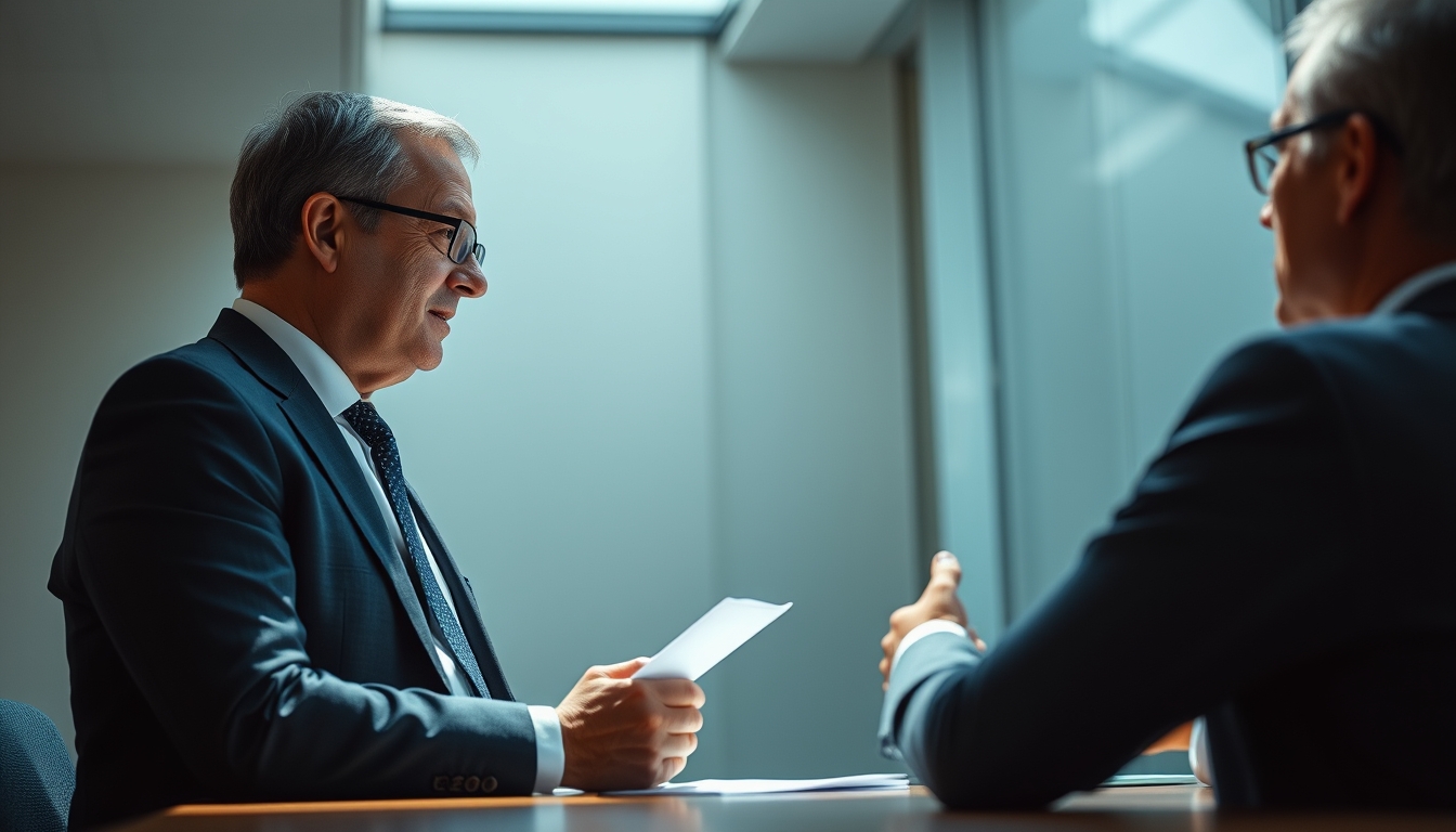 banker explaining interest rate to a client in editorial style