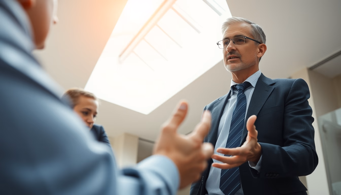 banker explaining interest rate to a client in editorial style