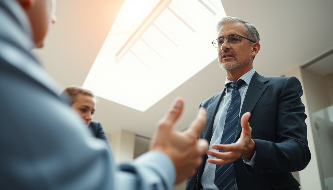 banker explaining interest rate to a client in editorial style