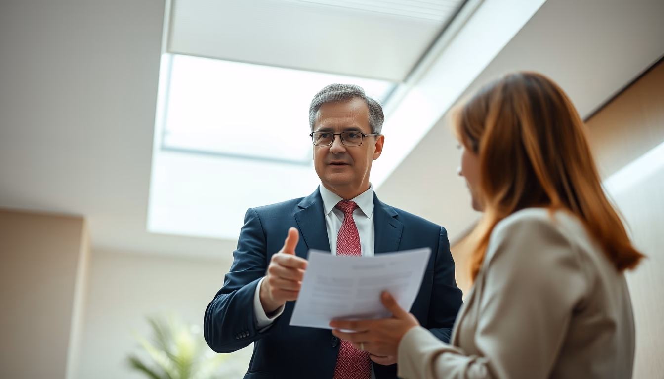 banker explaining interest rate to a client in editorial style