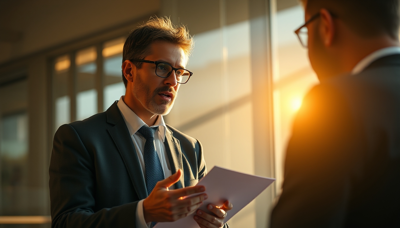 banker explaining interest rate to a client in editorial style