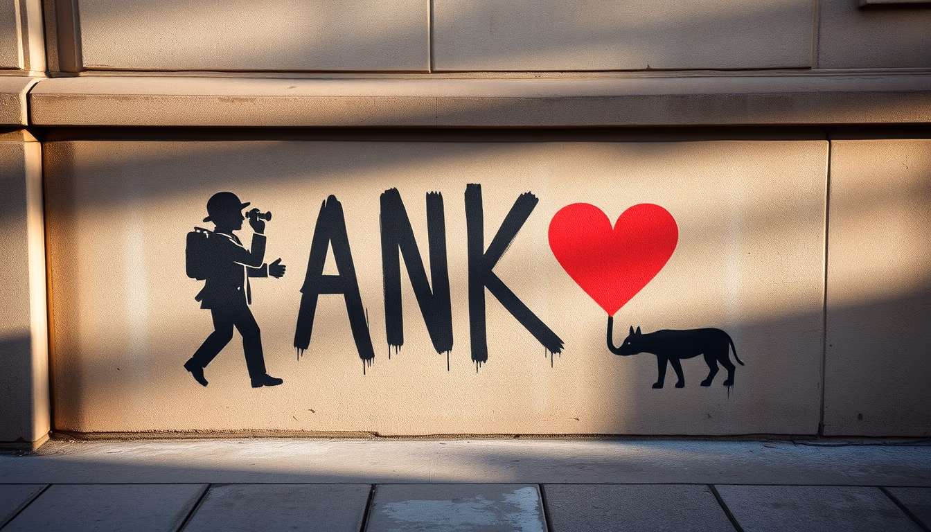 banksy street stencil in editorial style