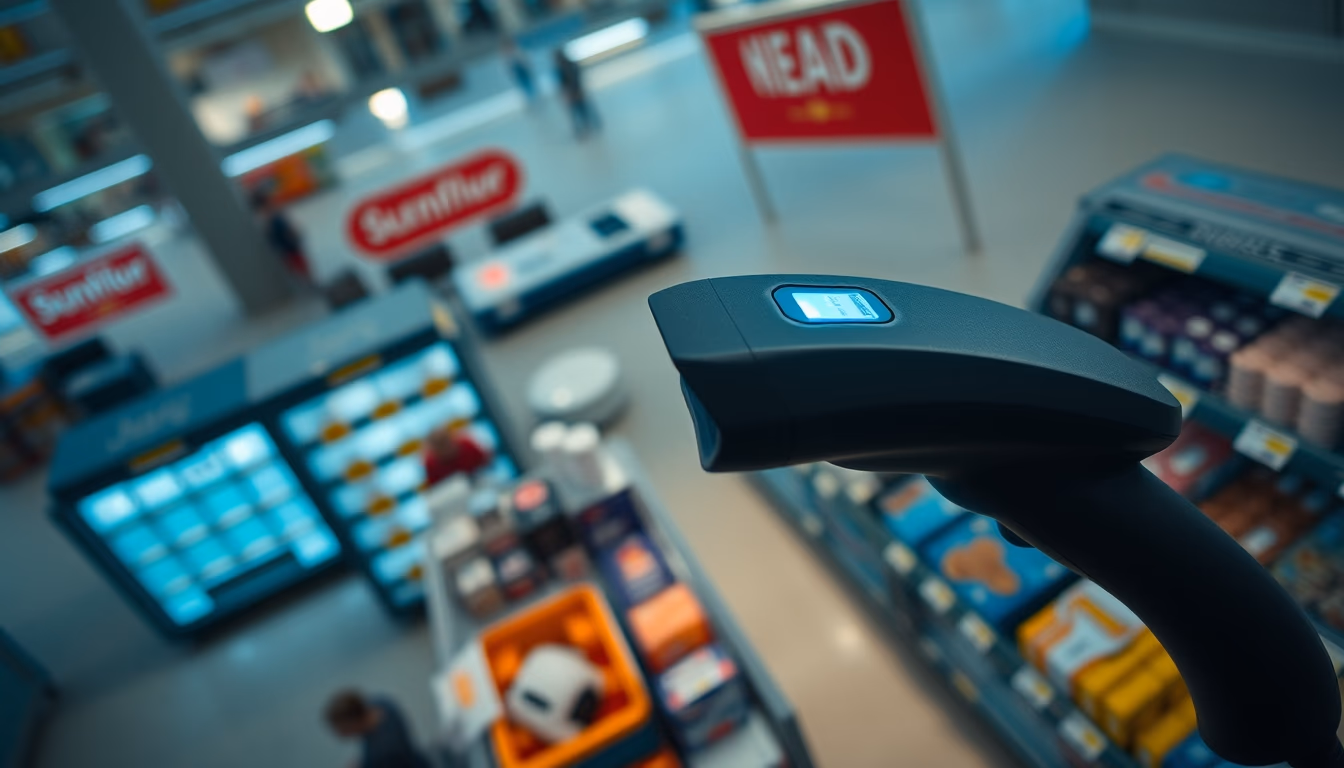 barcode scanner at checkout in editorial style