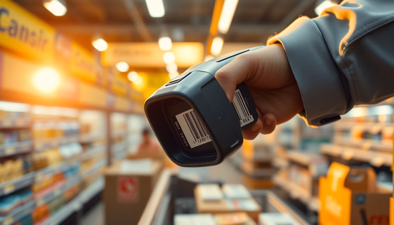 barcode scanner at checkout in editorial style