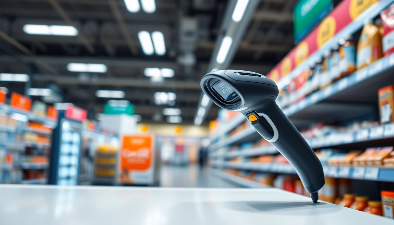barcode scanner at checkout in editorial style