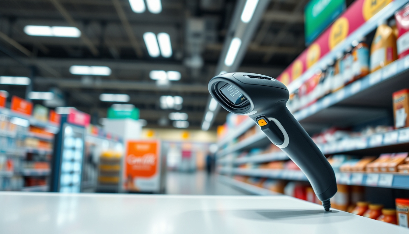 barcode scanner at checkout in editorial style