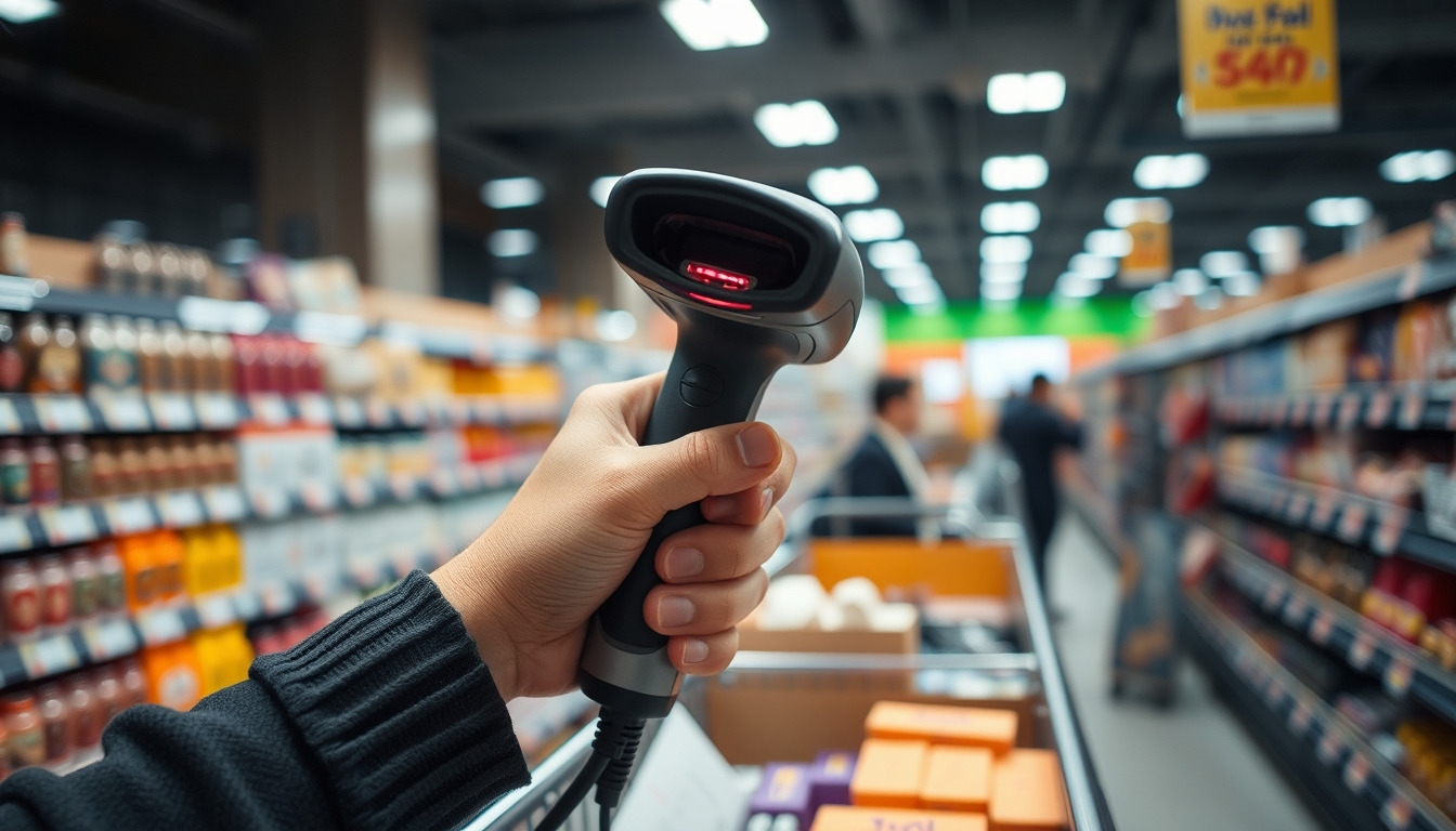 barcode scanner at checkout in editorial style