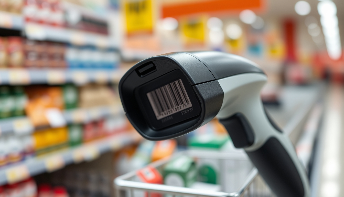 barcode scanner at checkout in editorial style
