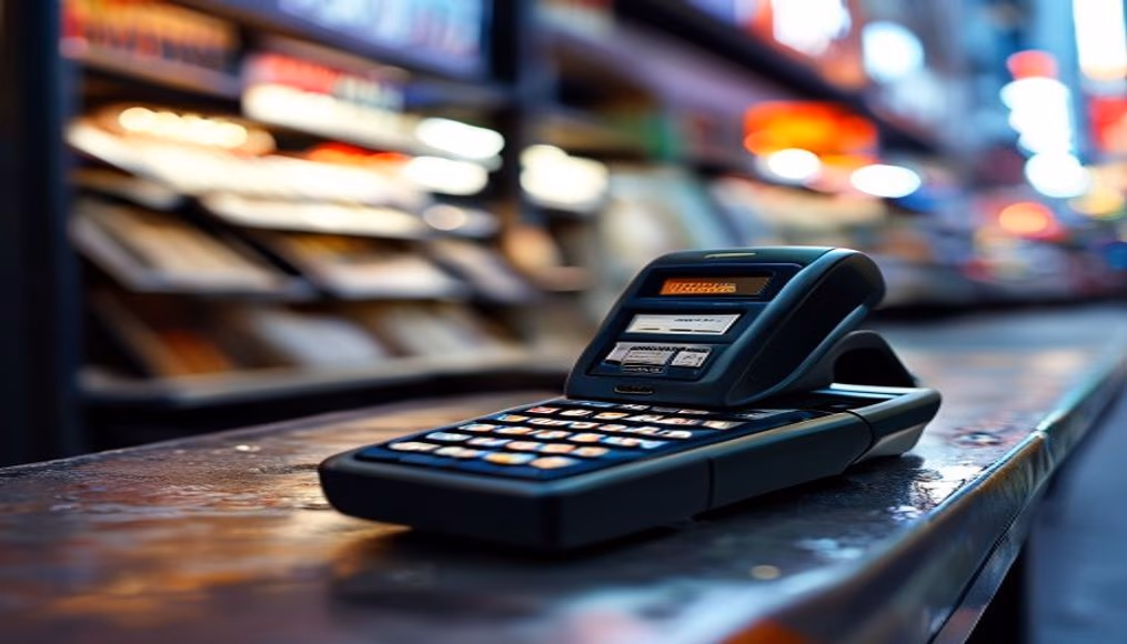 barcode scanner at checkout in editorial style