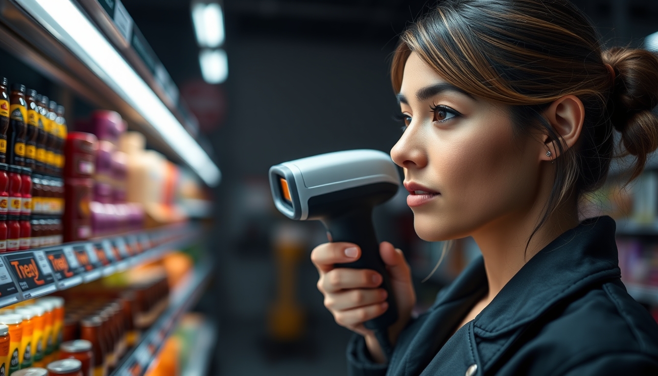 barcode scanner at checkout in editorial style