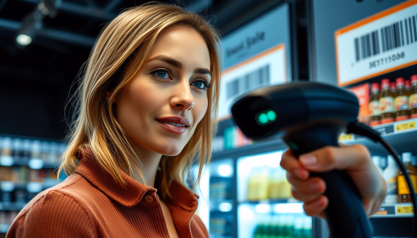 barcode scanner at checkout in editorial style