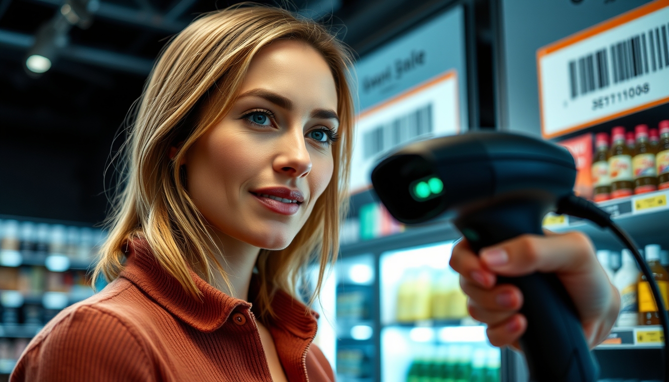 barcode scanner at checkout in editorial style