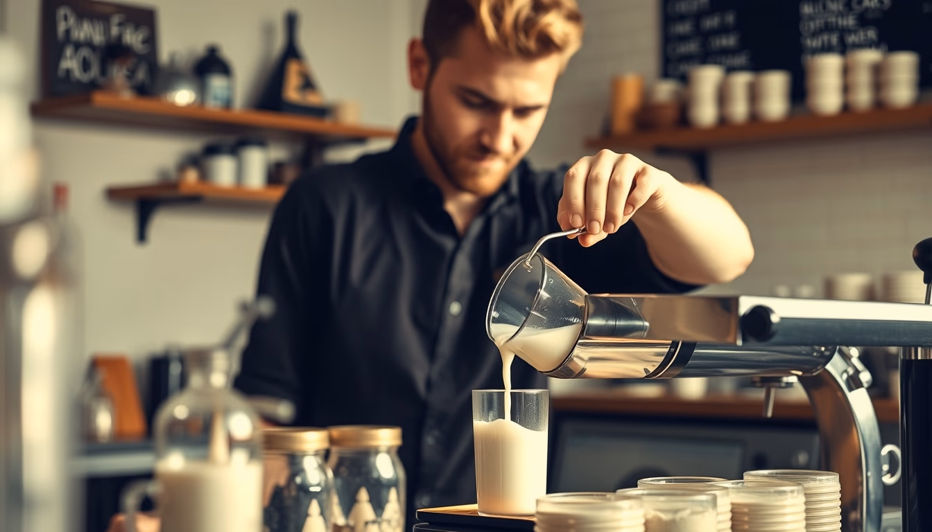 barista pouring milk in editorial style