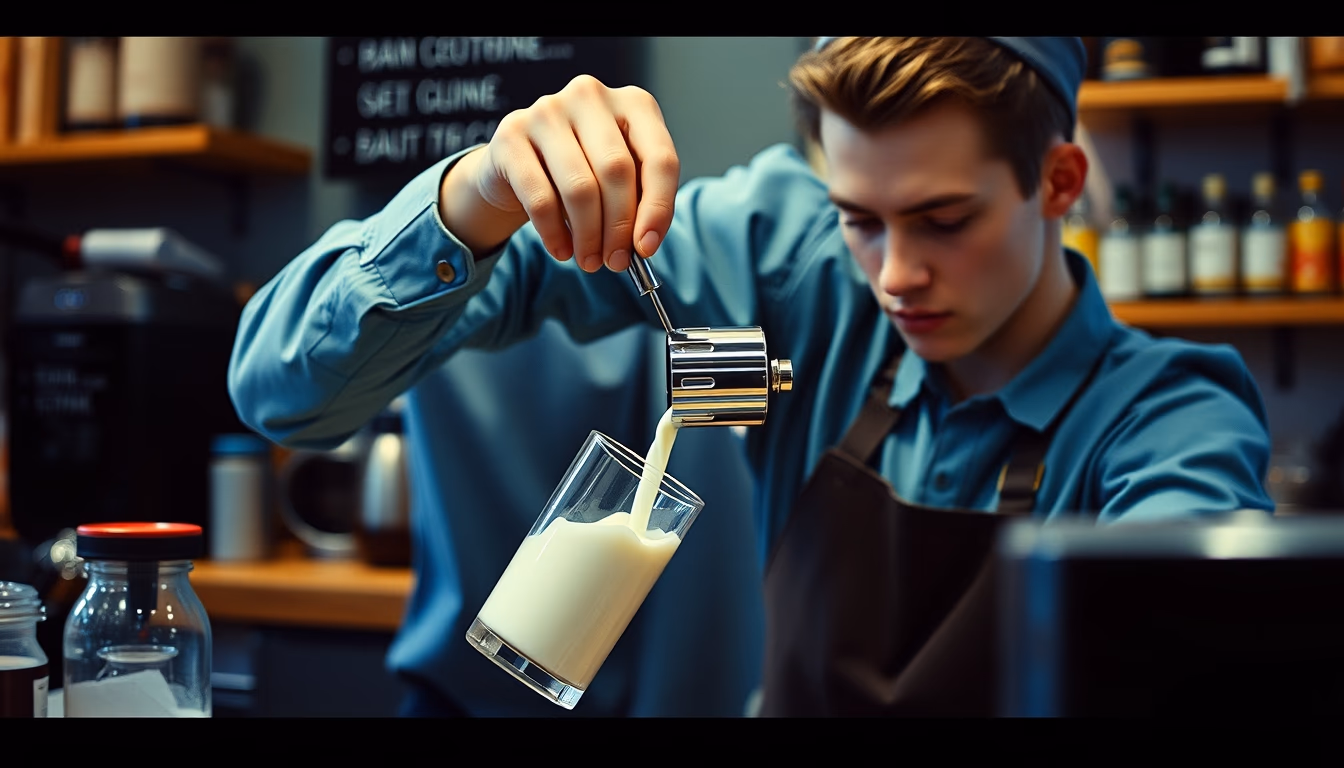 barista pouring milk in editorial style