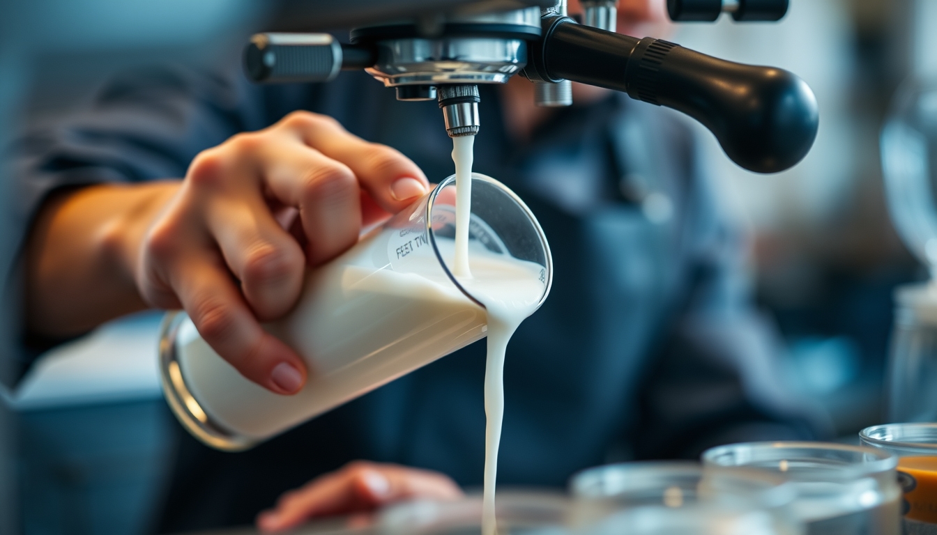 barista pouring milk in editorial style