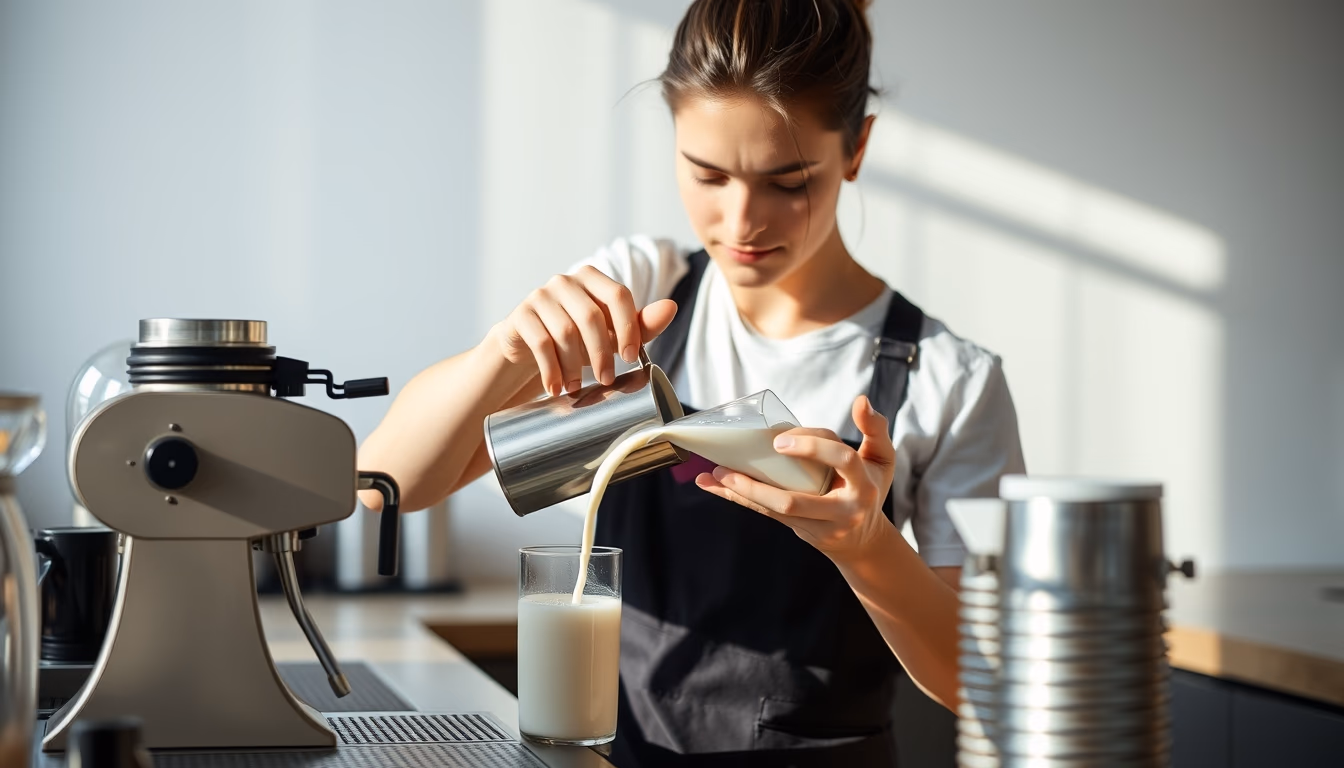 barista pouring milk in editorial style