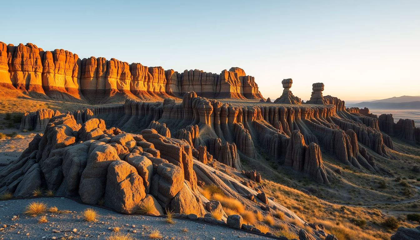basalt columnar formations in editorial style