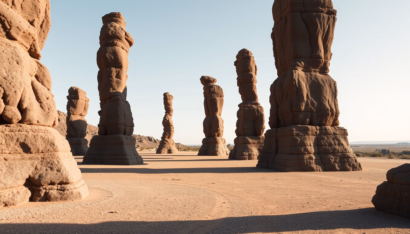 basalt columnar formations in editorial style