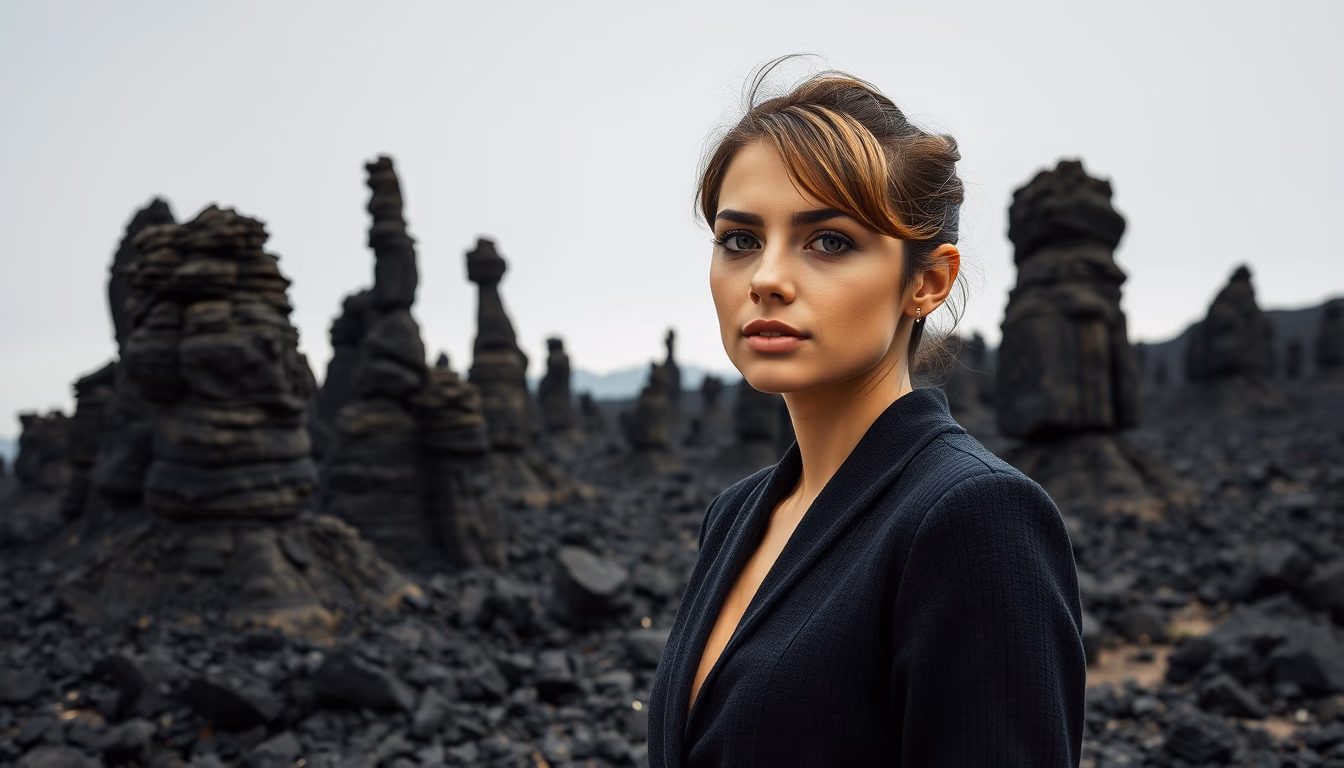 basalt columnar formations in editorial style