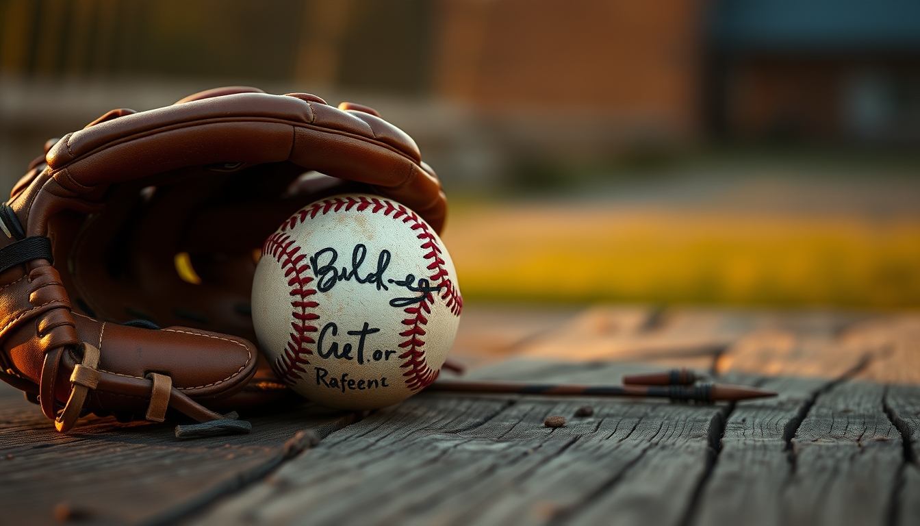 baseball mitt and ball wooden in editorial style