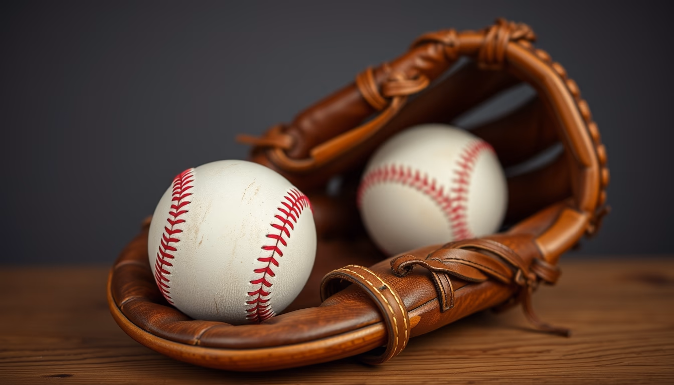 baseball mitt and ball wooden in editorial style