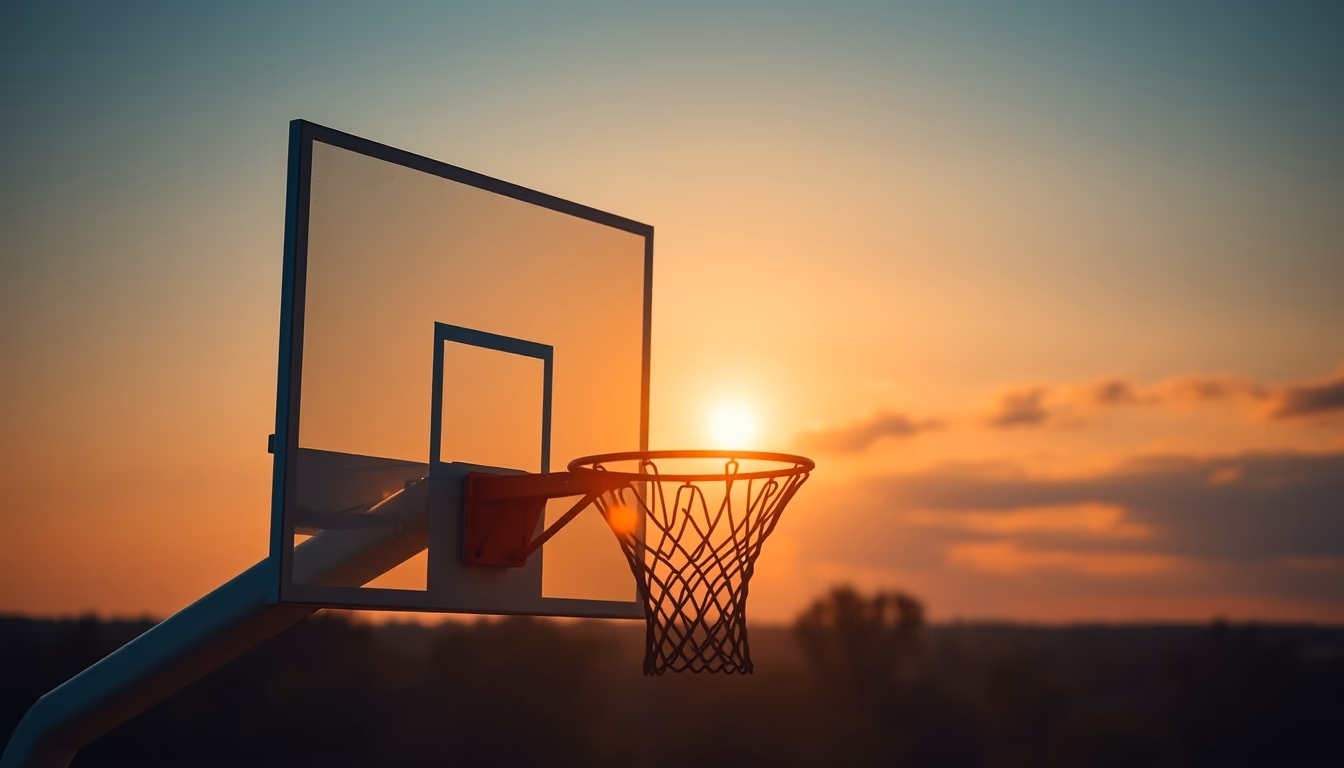 basketball hoop sunset in editorial style