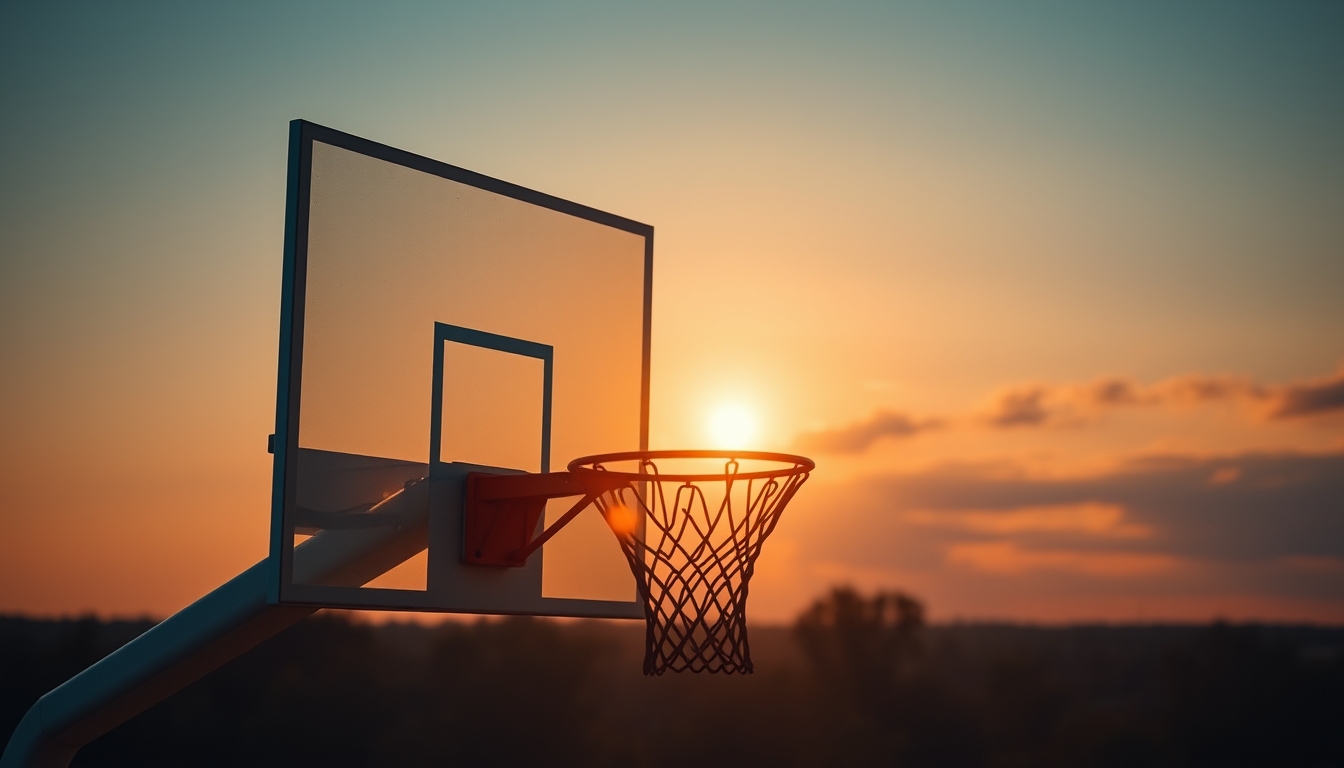 basketball hoop sunset in editorial style