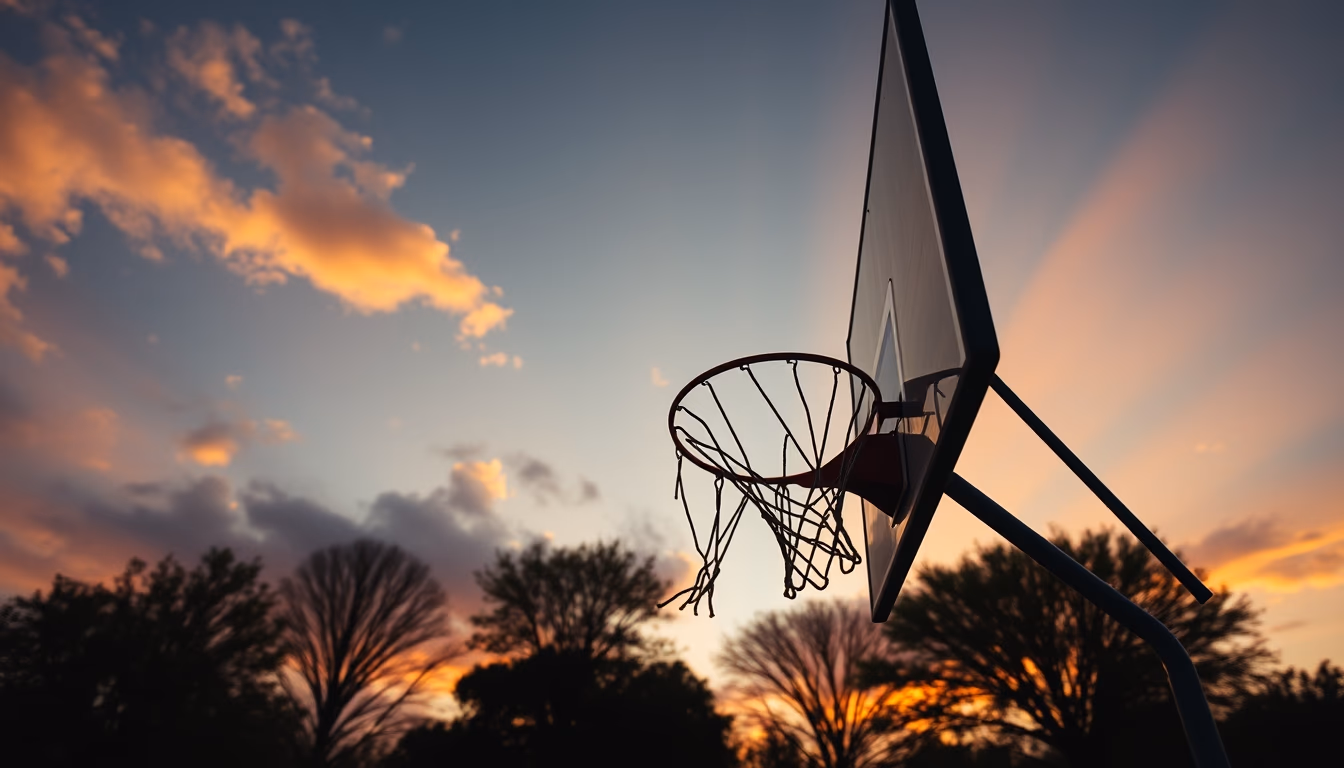 basketball hoop sunset in editorial style