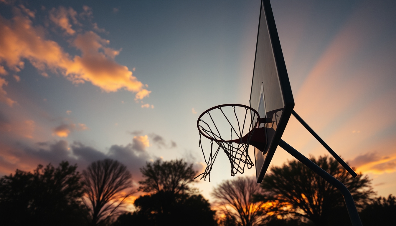 basketball hoop sunset in editorial style