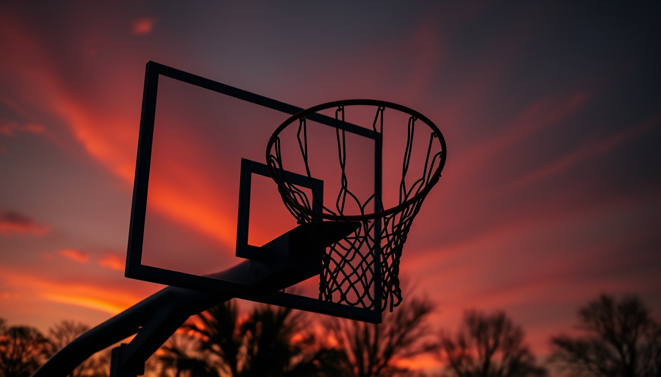 basketball hoop sunset in editorial style