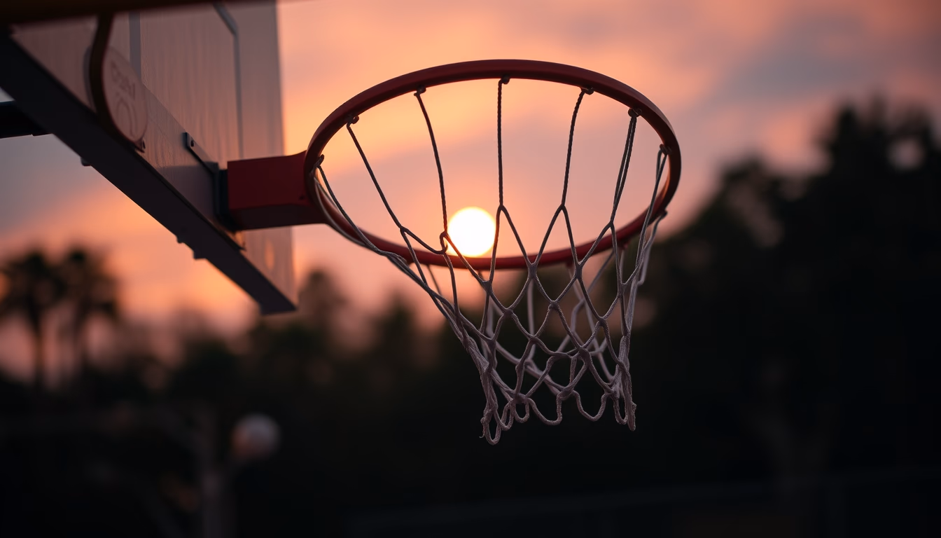 basketball hoop sunset in editorial style