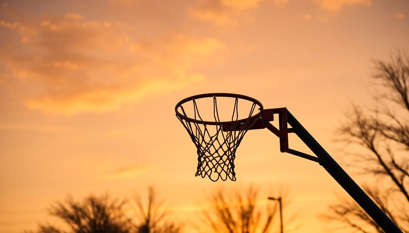 basketball hoop sunset in editorial style