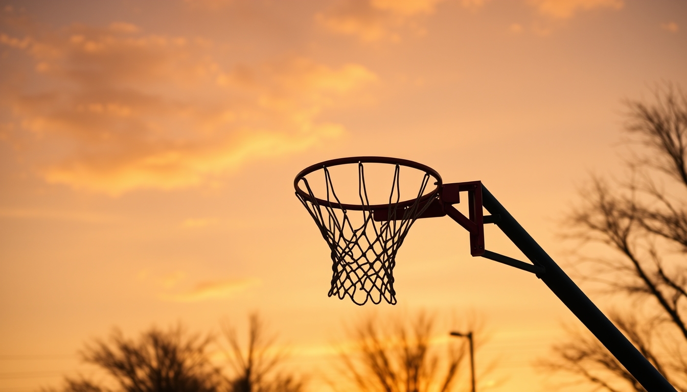 basketball hoop sunset in editorial style