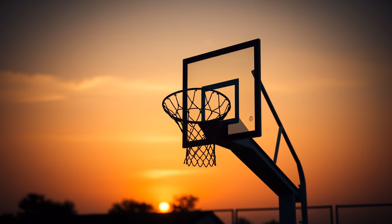 basketball hoop sunset in editorial style