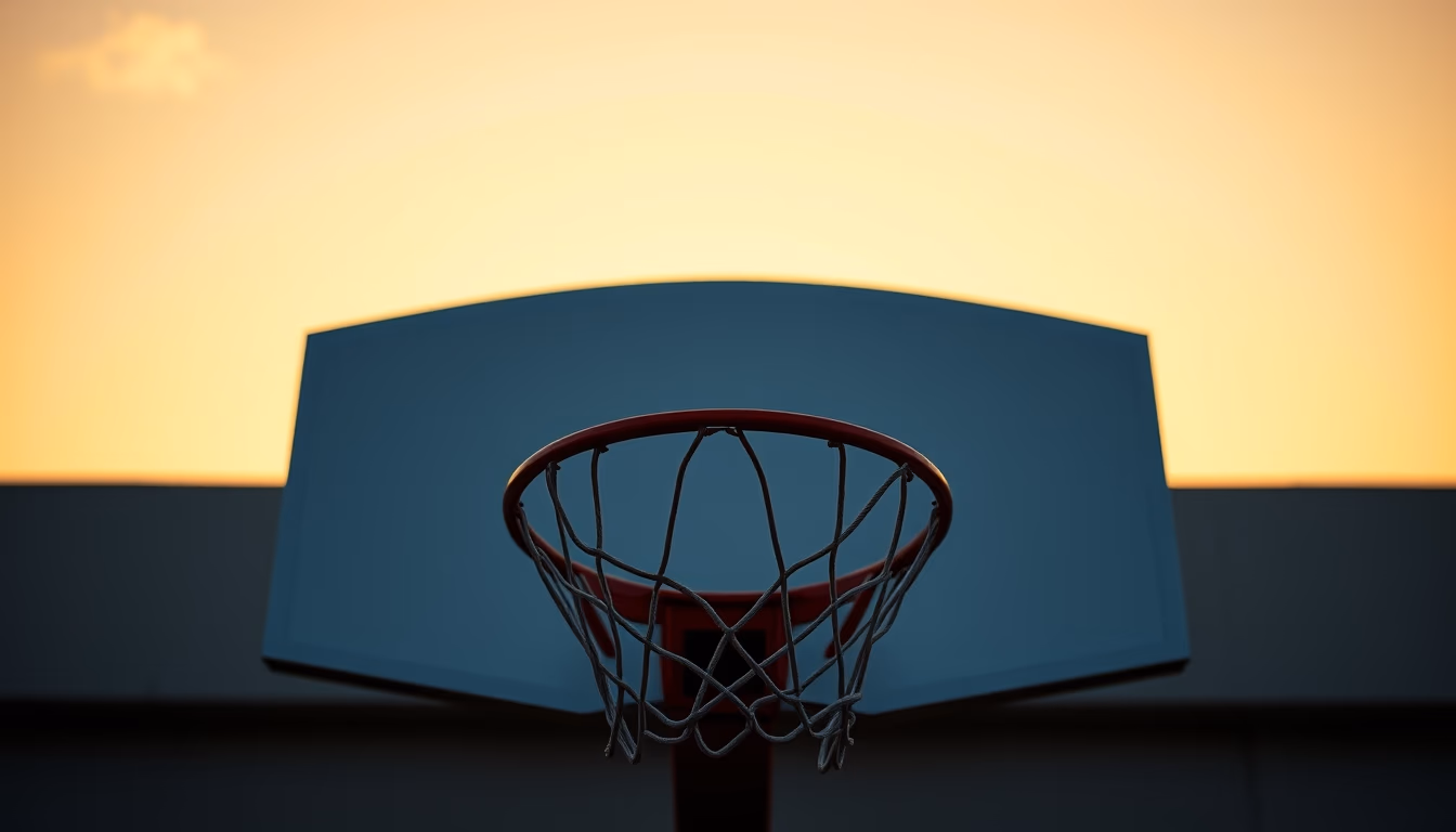 basketball hoop sunset in editorial style