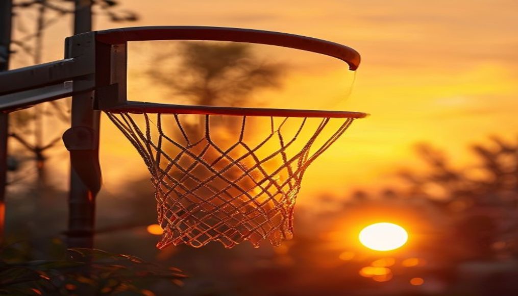 Basketball hoop sunset em estilo editorial