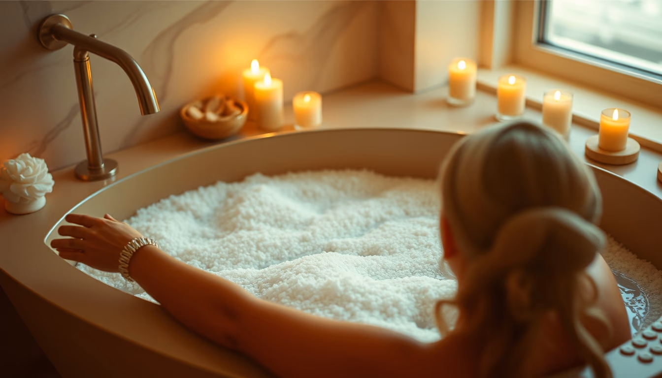 bath salts spa luxury in editorial style