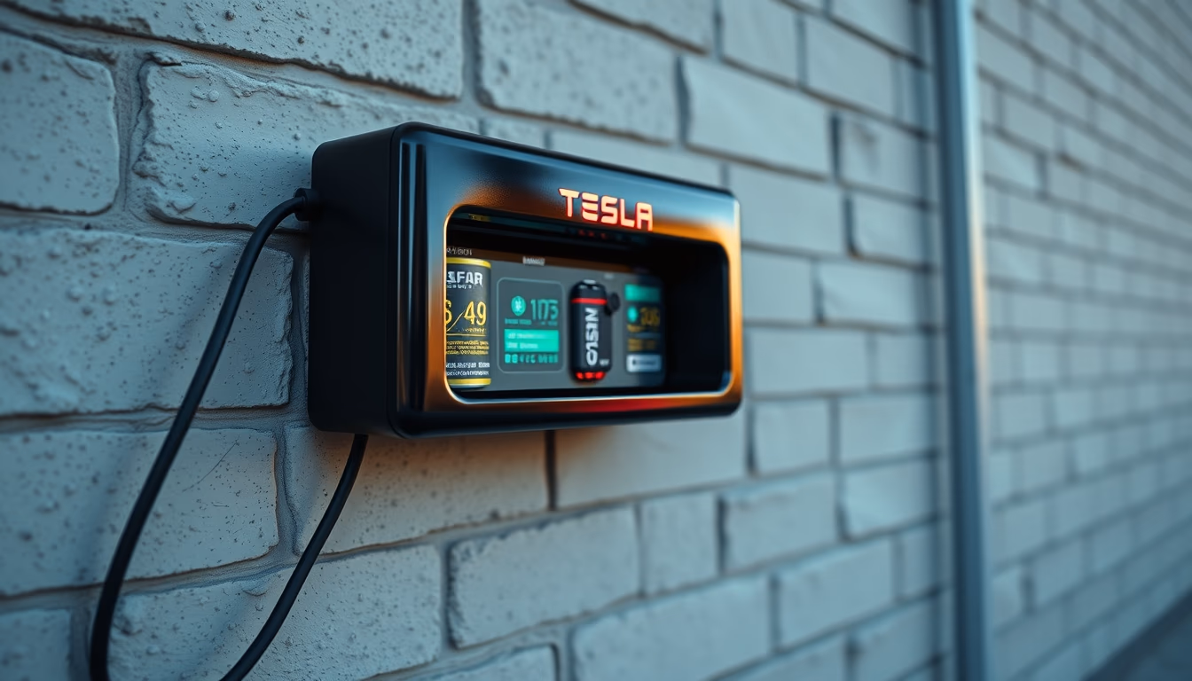 battery pack tesla wall in editorial style
