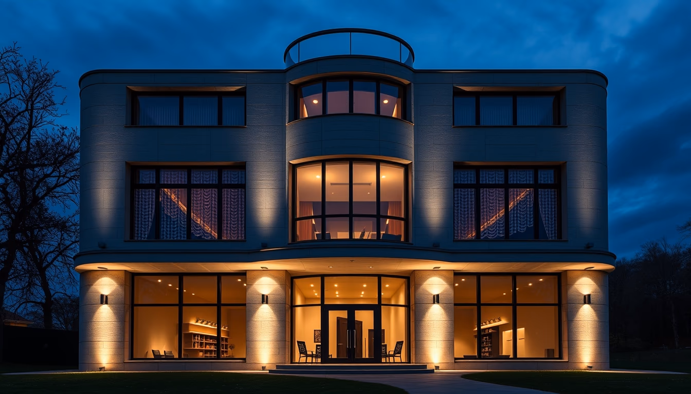 Bauhaus building exterior em estilo editorial