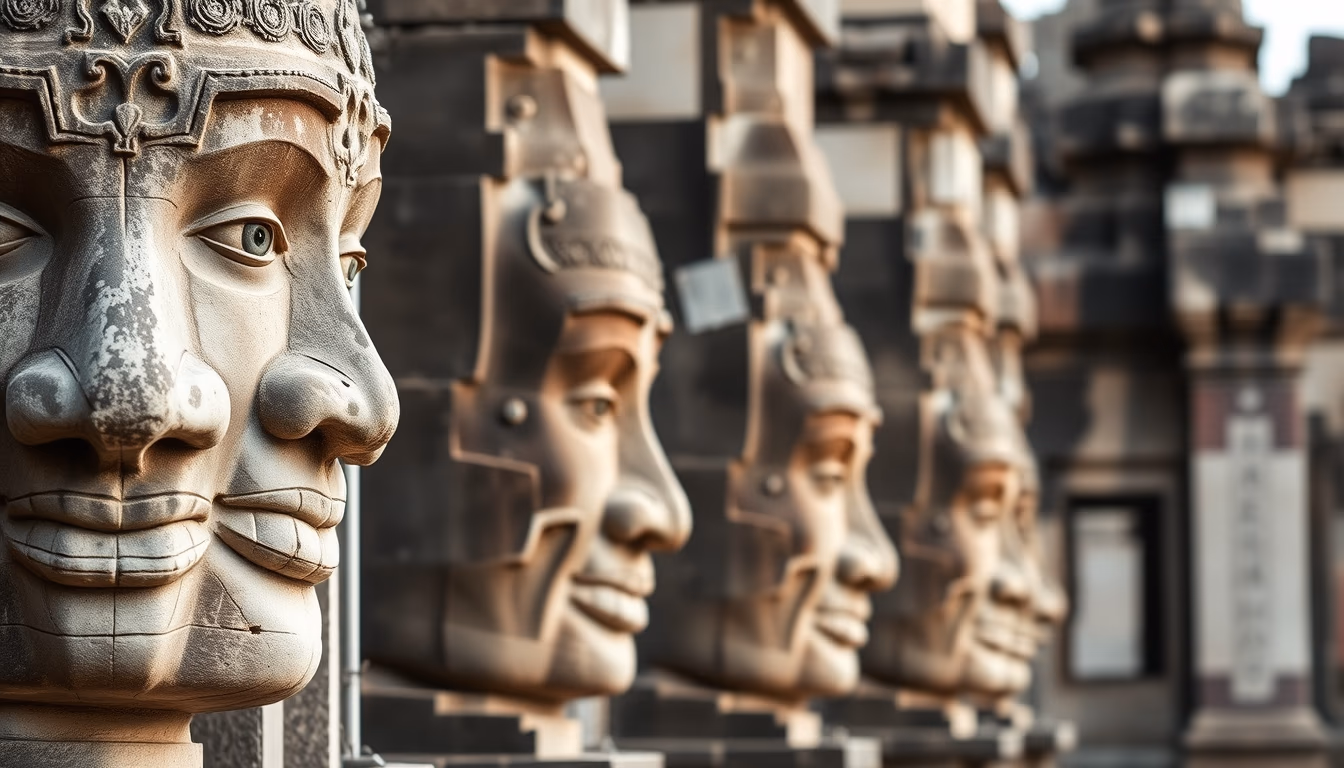 bayon temple faces in editorial style