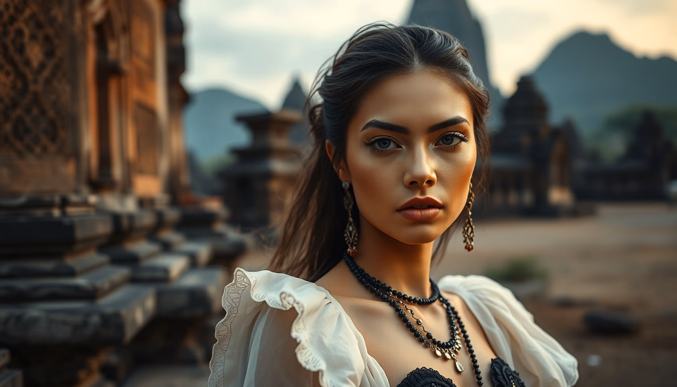 bayon temple faces in editorial style